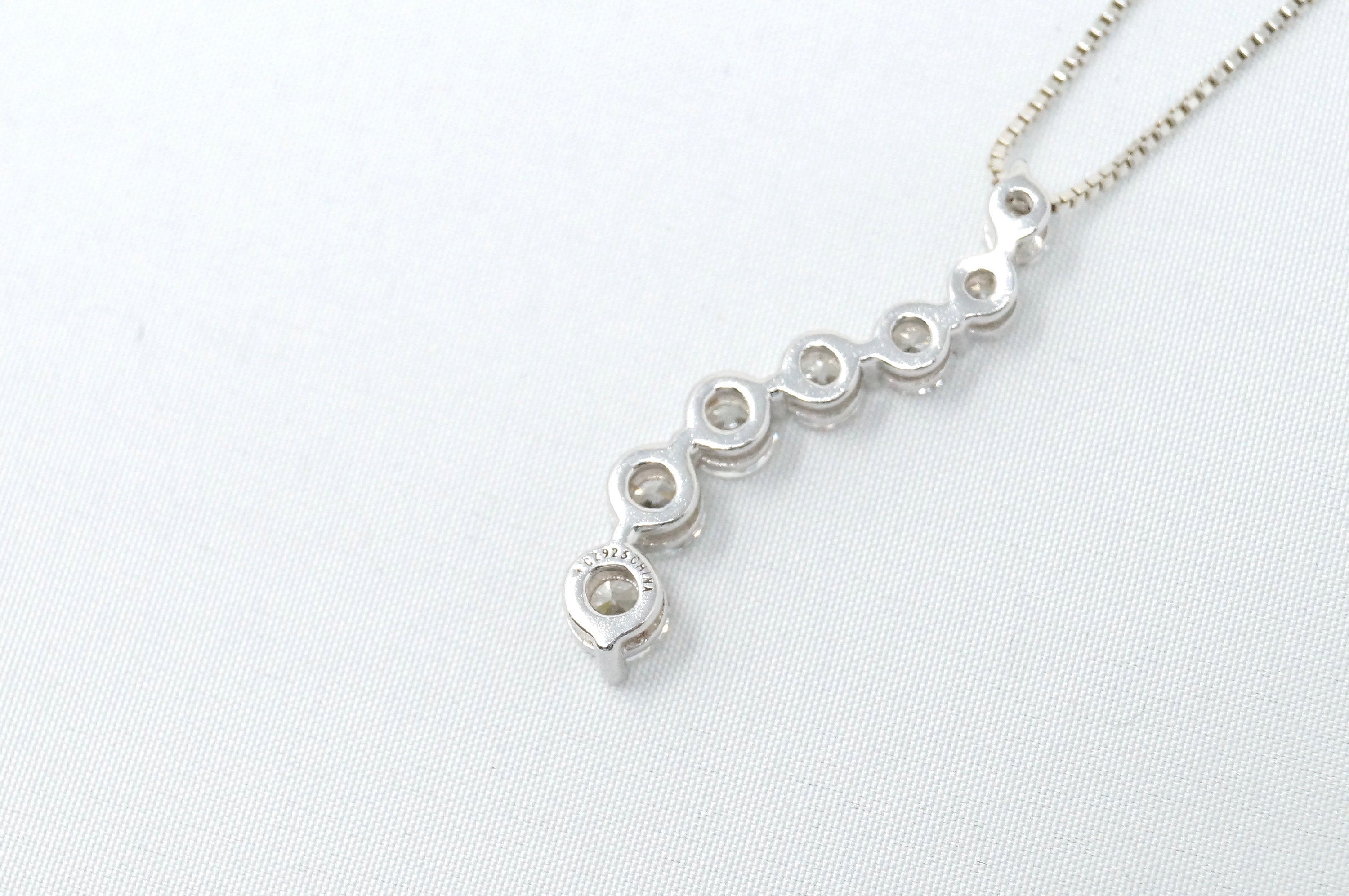 Vintage Seven Stone Simulated Diamond Swirl Sterling Silver Necklace 18" | Jewelry > Necklaces > Pendants | Wiccan Center