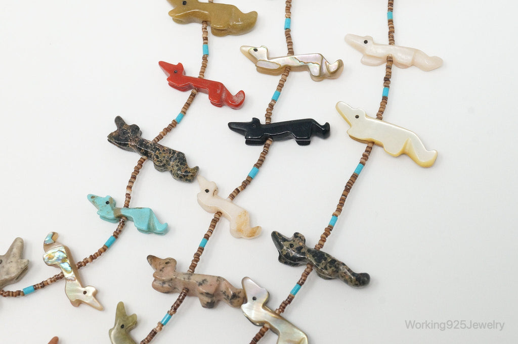 VTG Native America Fox Fetish Carved Multi Gem Sterling Silver Necklace | Jewelry > Necklaces > Pendants | Wiccan Center