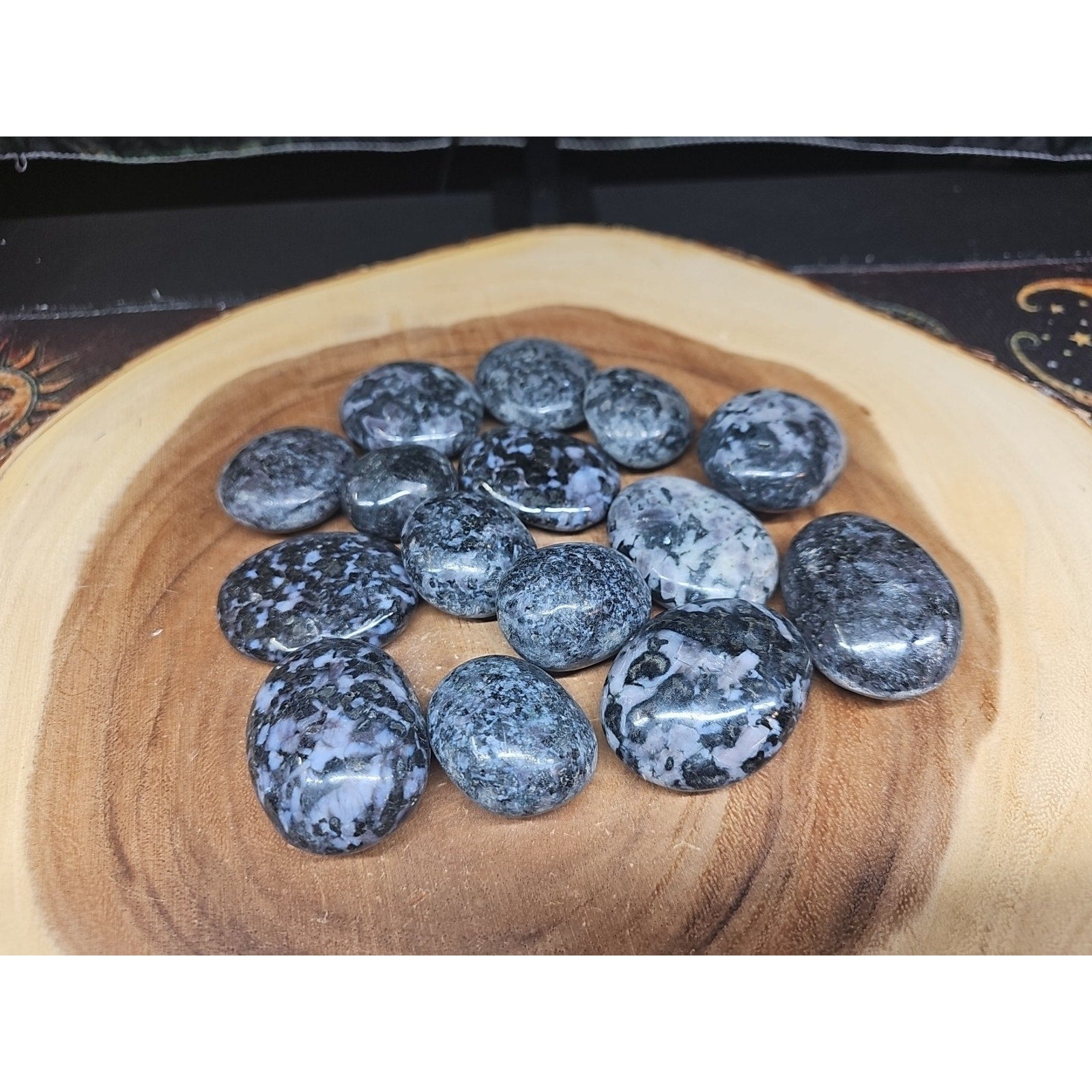 5Pcs Natural Polychrome Merlinite Gabbro Crystal Palm Stone | Palm Stones & Tumbled Crystals | Wiccan Center