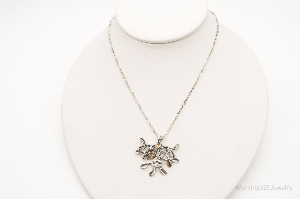 Vintage Shablool Didae Orange CZ Hope Believe Life Tree Sterling Silver Necklace | Jewelry > Necklaces > Pendants | Wiccan Center