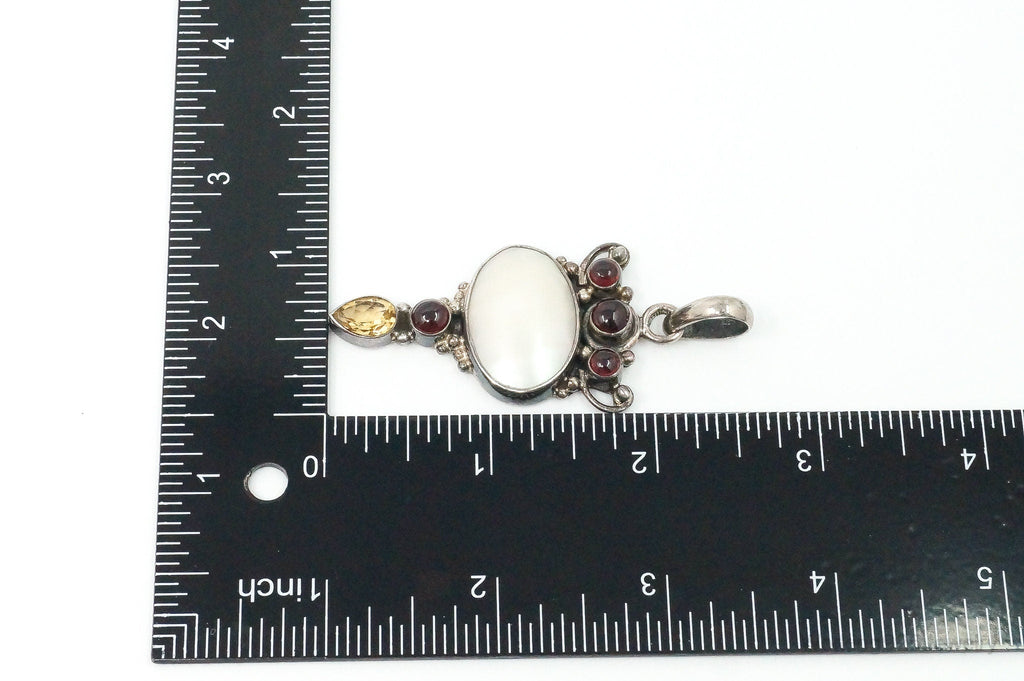 Large Vintage Mothe Of Pearl Citrine Garnet Sterling Silver Pendant | Jewelry > Necklaces > Pendants | Wiccan Center