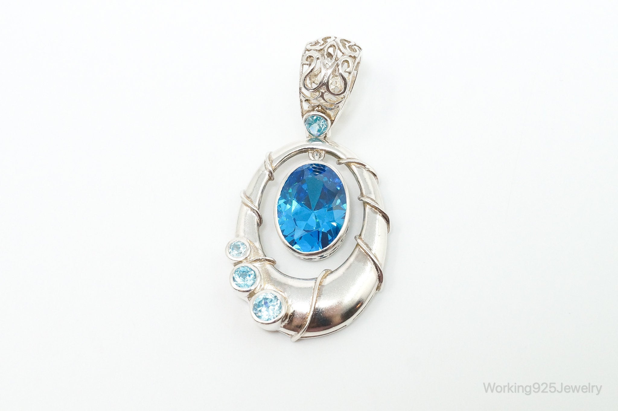 Vintage Art Deco Large Blue Topaz Sterling Silver Pendant | Jewelry > Necklaces > Pendants | Wiccan Center