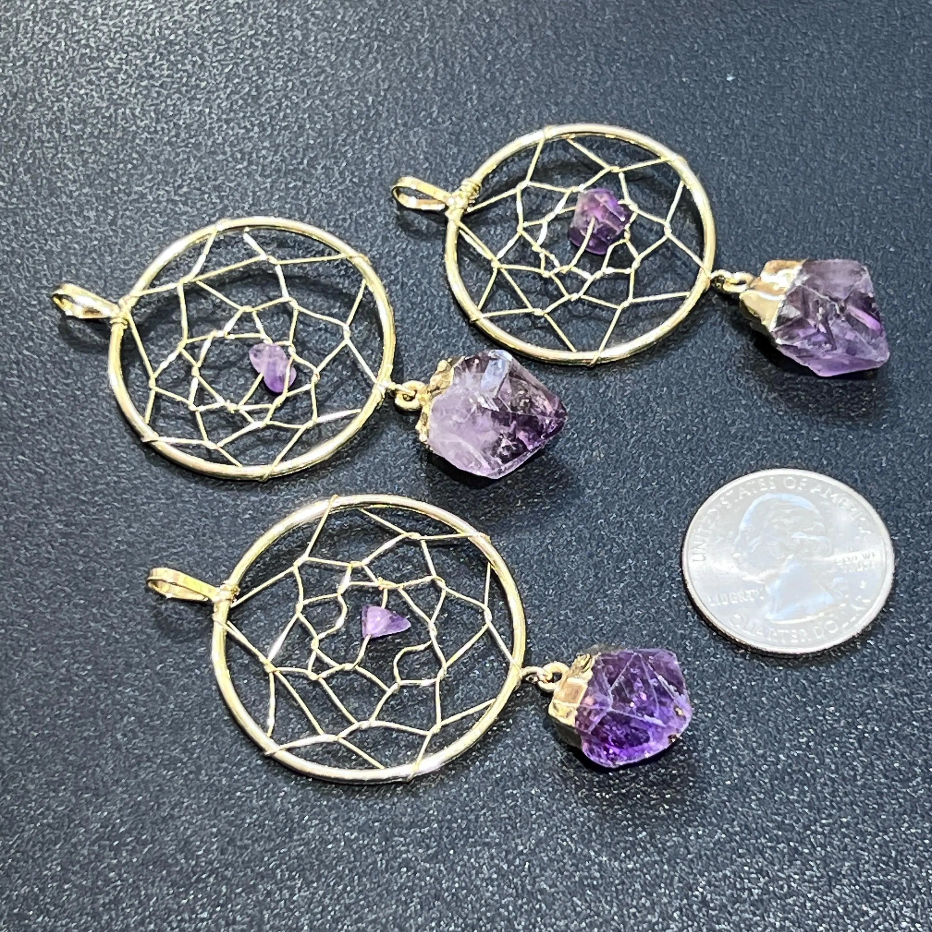 Dreamcatcher Pendant (Amethyst Crystal)(Gold Plated) Gemstone Jewelry Necklace Supply | Craft Supplies & Tools > Beads, Gems & Cabochons > Charms & Pendants > Pendants | Wiccan Center