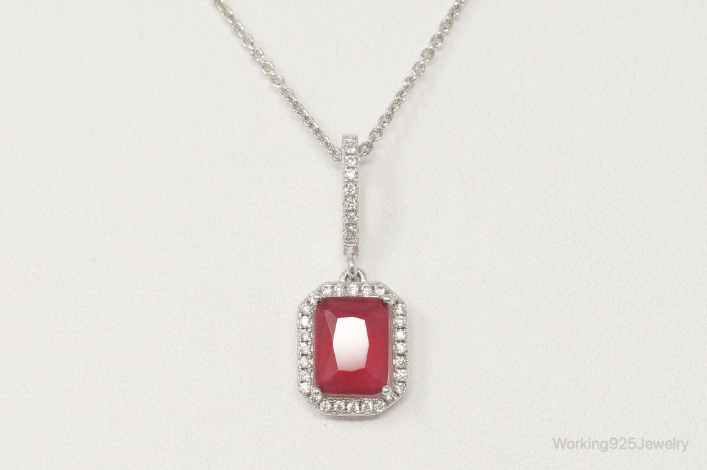 Vintage Art Deco Ruby Cubic Zirconia Sterling Silver Necklace | Jewelry > Necklaces > Pendants | Wiccan Center