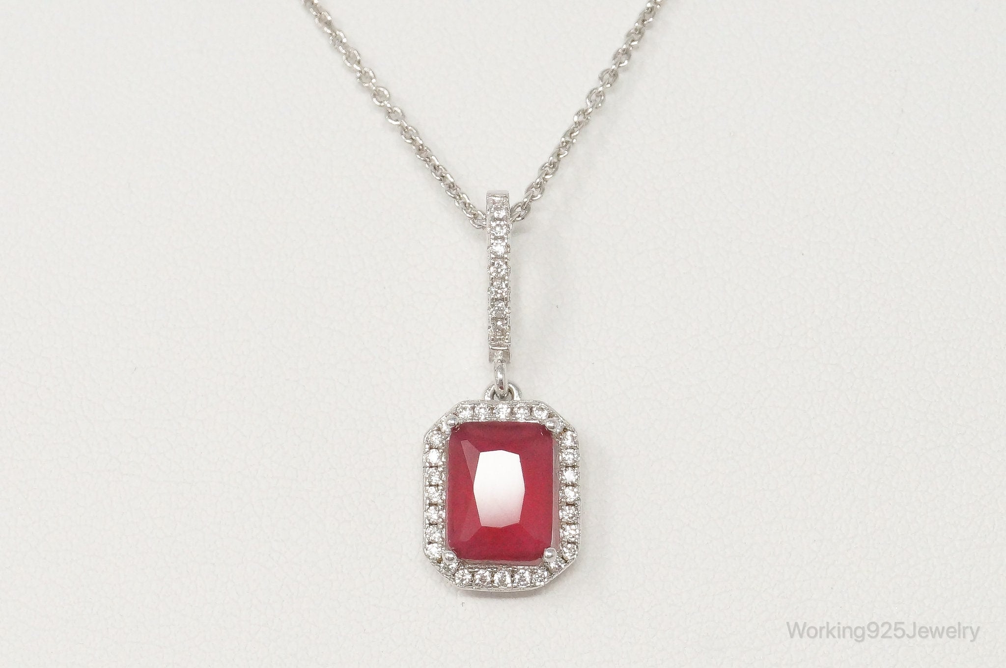 Vintage Art Deco Ruby Cubic Zirconia Sterling Silver Necklace | Jewelry > Necklaces > Pendants | Wiccan Center