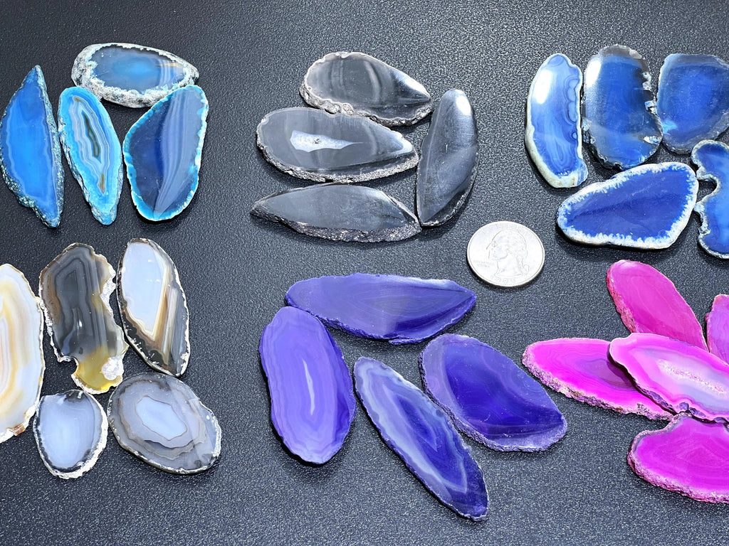 Small Agate Slices (1 Pound)(1-1.5 Inches)(Size #000) One LB Wholesale Polished Pink Black Blue Brown Teal Pink Purple Red Mixed Colors Amazing Crystals
