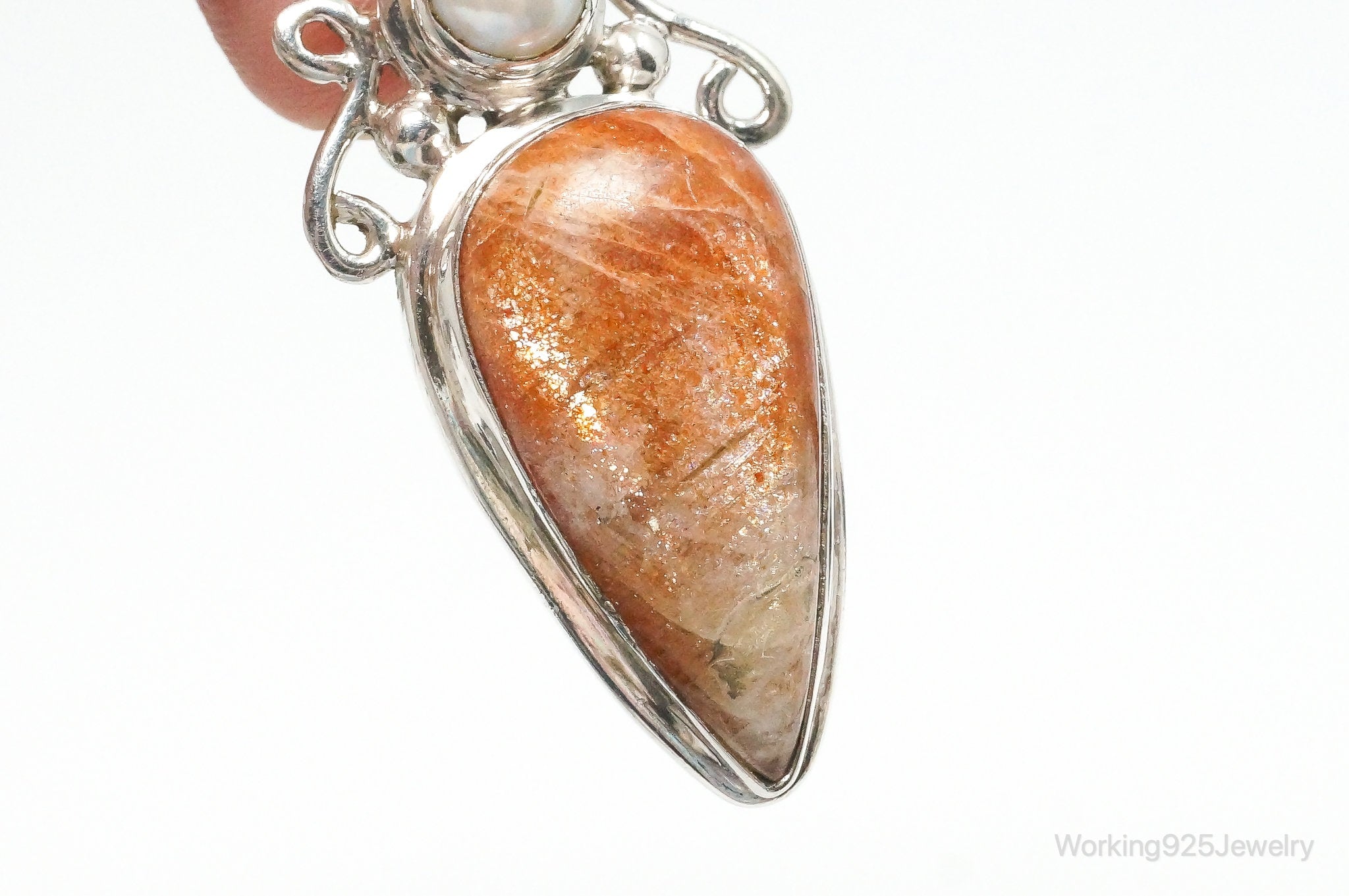 Large Vintage Sunstone Pearl Sterling Silver Pendant | Jewelry > Necklaces > Pendants | Wiccan Center