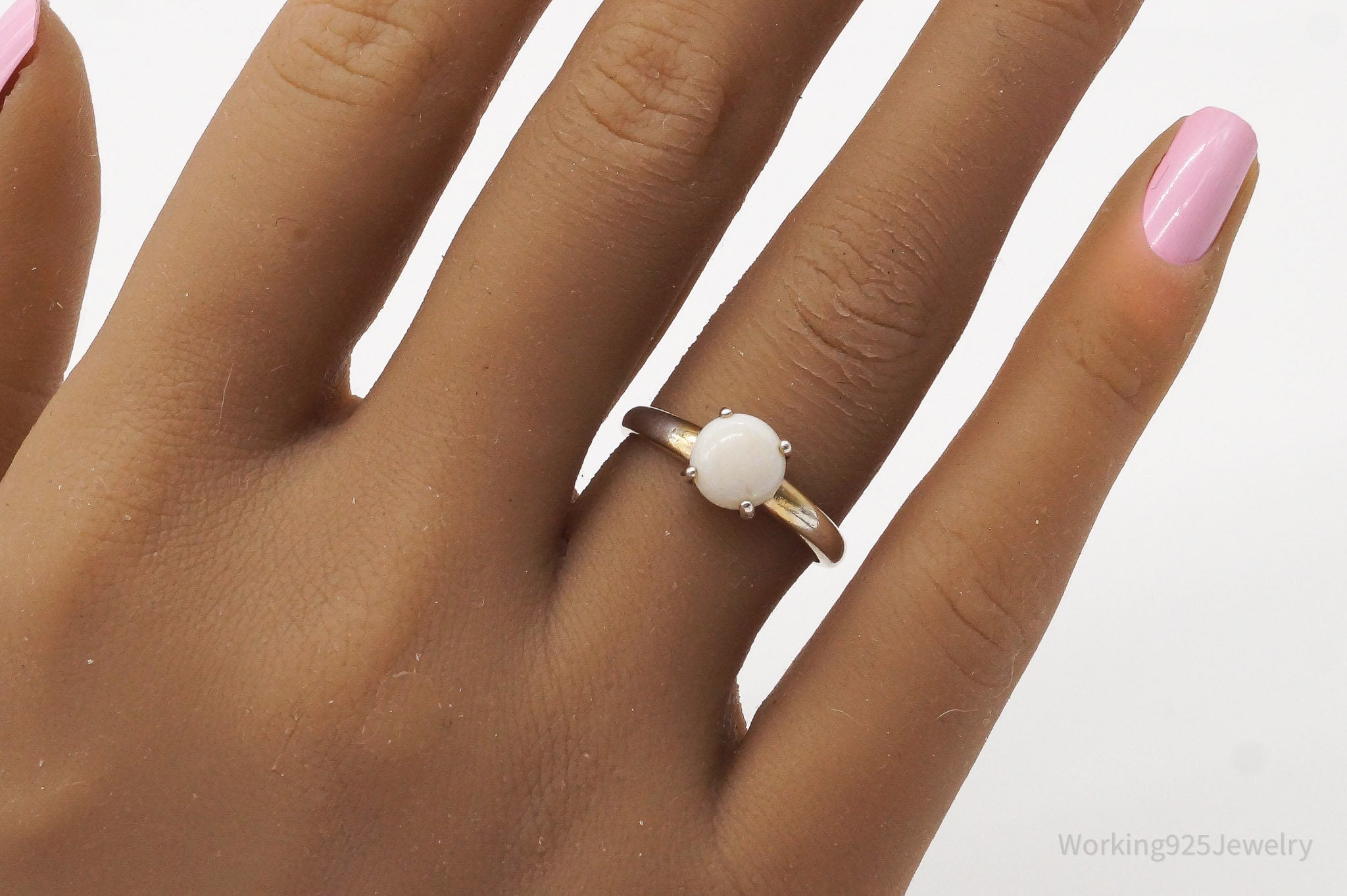 Vintage Designer DBJ White Opal Gold Vermeil Sterling Silver Ring - Size 7 | Jewelry > Rings | Wiccan Center