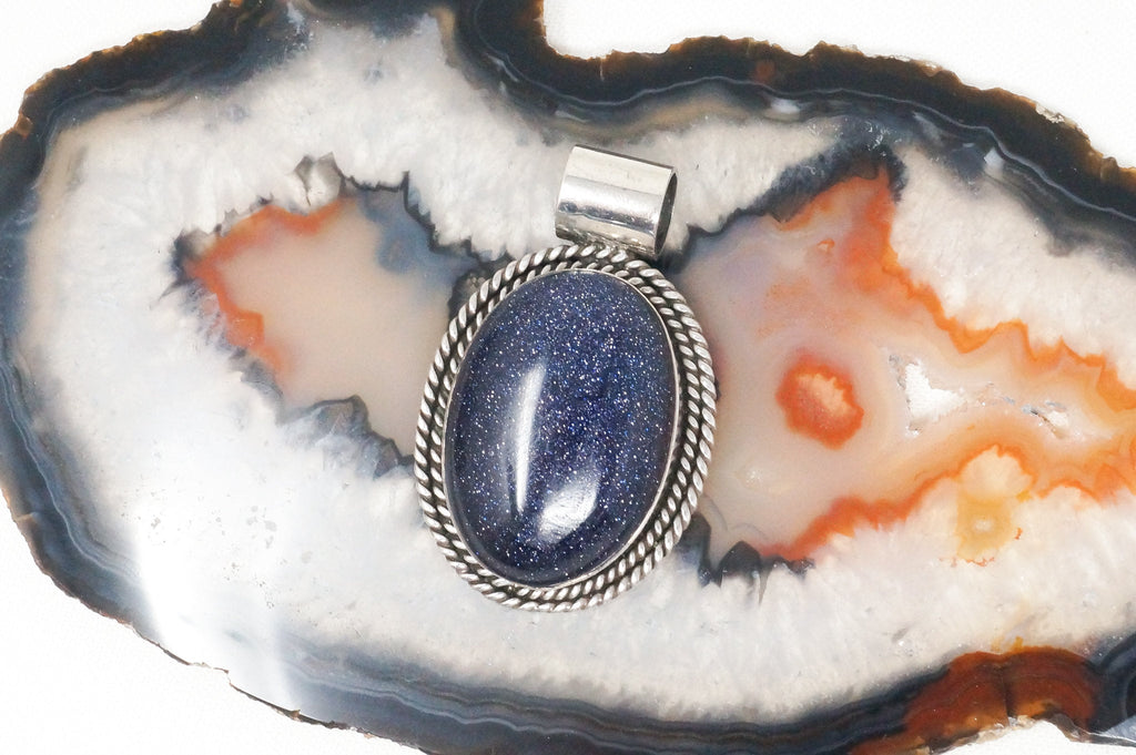 Vintage Handmade Blue Goldstone Sterling Silver Southwestern Necklace Pendant | Jewelry > Necklaces > Pendants | Wiccan Center