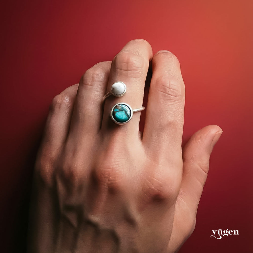 Earth and Moon Bypass Ring with Natural Stones | Ring | Wiccan Center