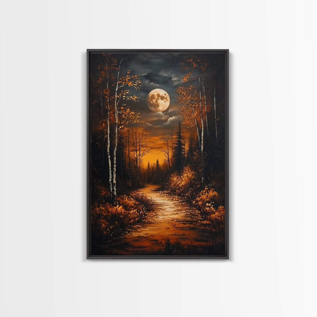 Full Moon Over The Haunted Forest, Framed Canvas Print, Wood Framed Wall Art, Dark Academia Witchy Decor, Moody Home Decor | | Wiccan Center