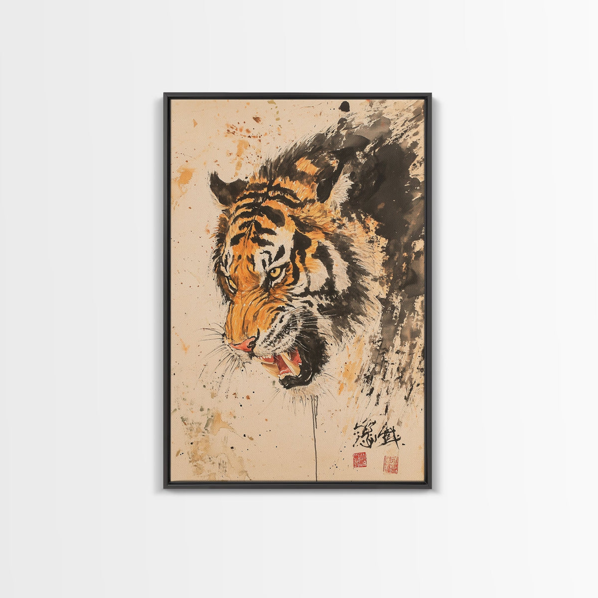 Japanese Style Tiger Painting Print, Tiger Roar, Wabi Sabi Style Art, Animal Prints, Tiger Painting, Tiger Oil Painting Canvas Print
