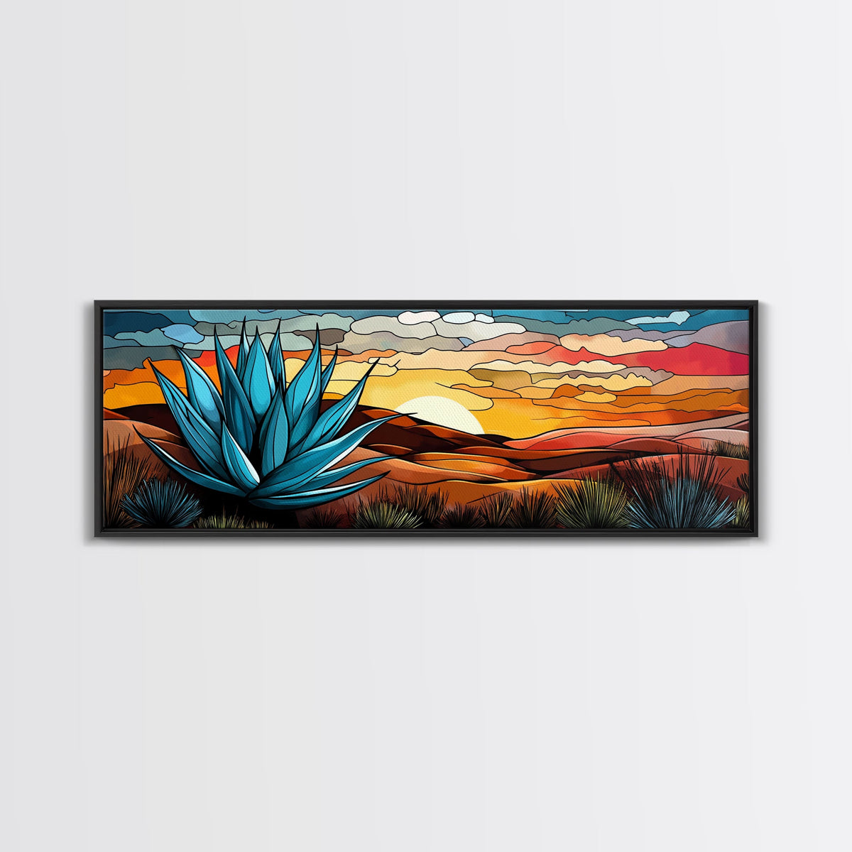 Mexicano Art - Blue Agave At Sunset - Framed Canvas Print - Agave Painting - Blue Agave - Chicano Wall Art - Mexican Art Agave Art | | Wiccan Center