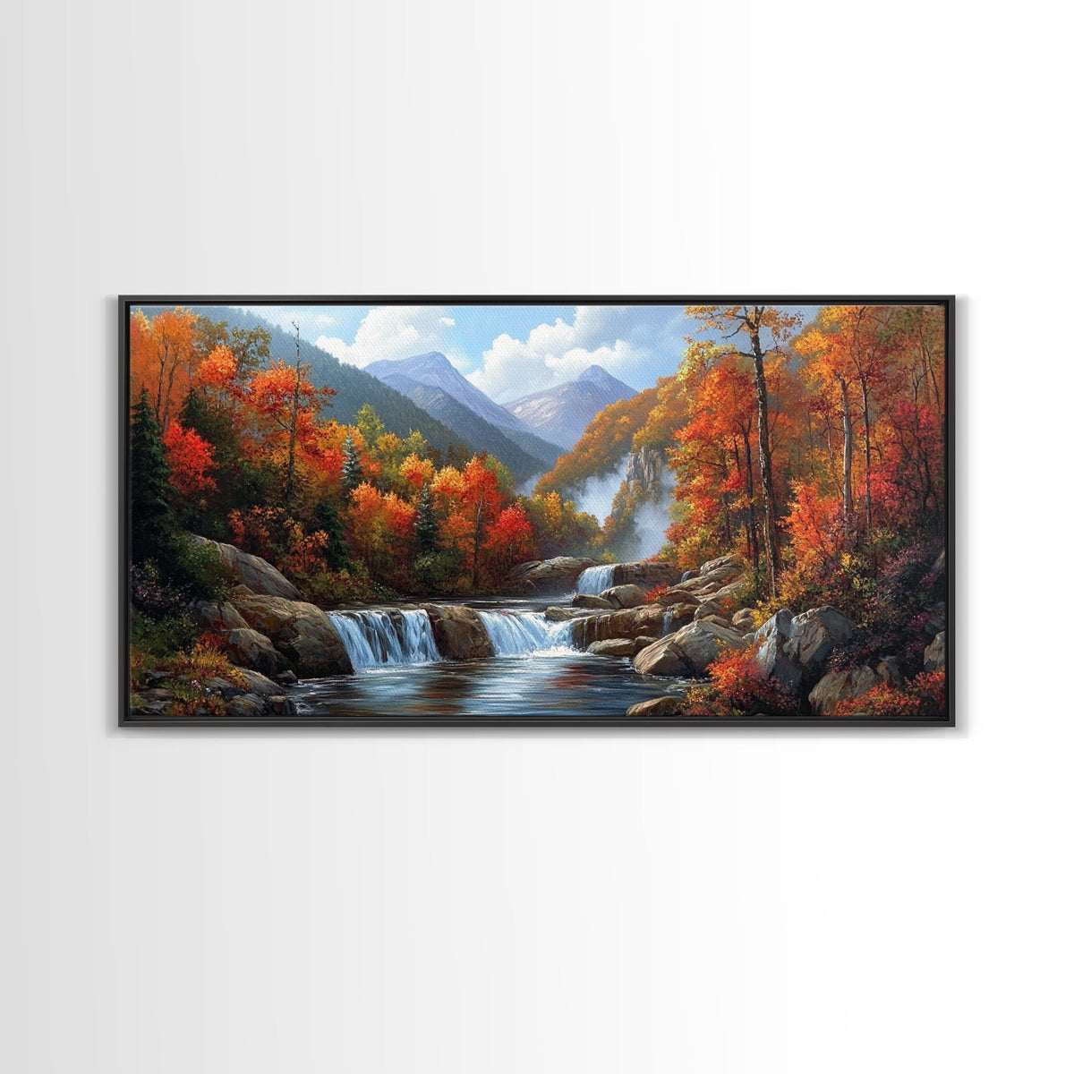Waterfall In The Forest, Framed Canvas Print, Ready To Hang Art, Wood Frame, Landscape Oil Painting, Mountain Painting, Forest Painting | | Wiccan Center