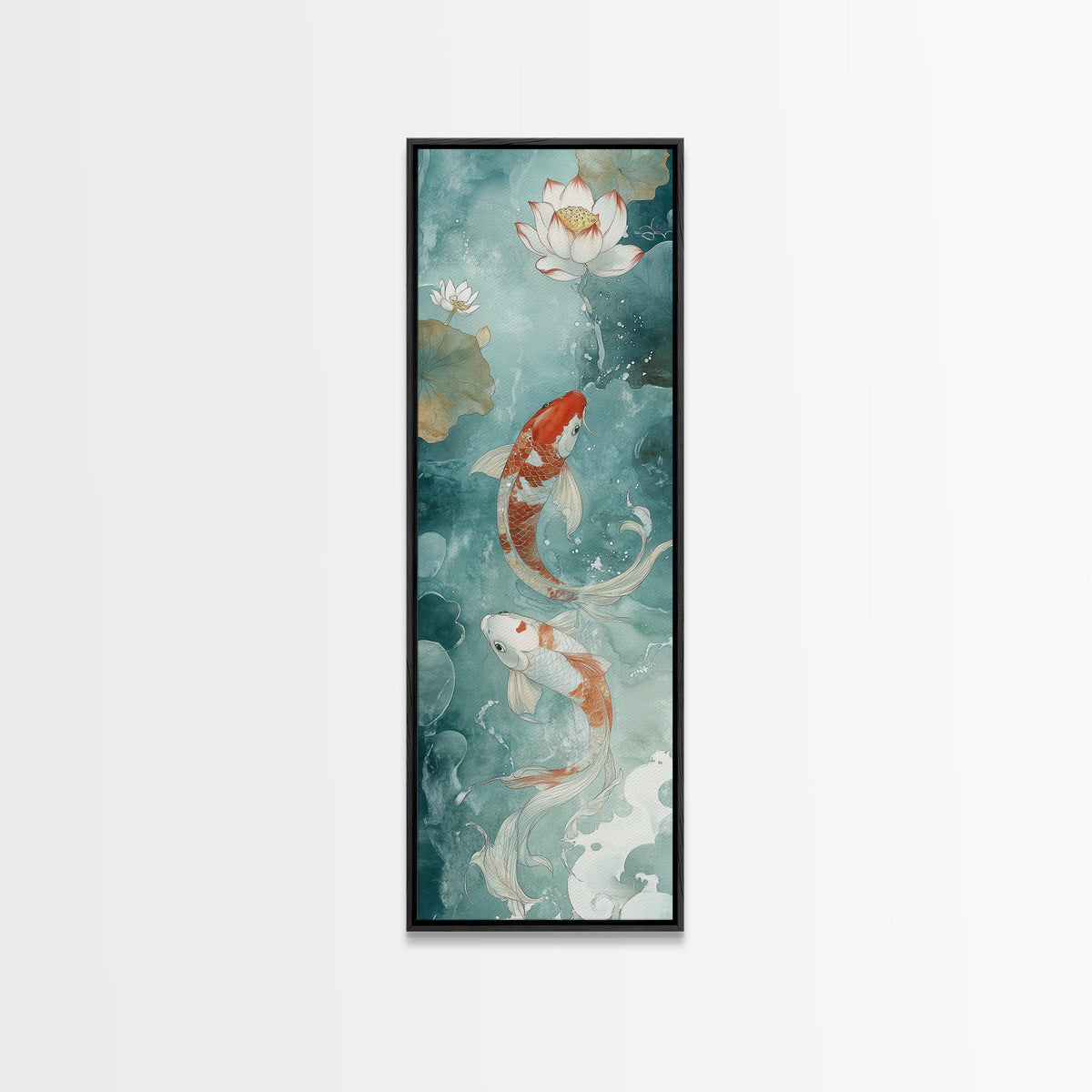 Wabi Sabi Koi Fish Framed Canvas Print, Koi Fish Painting, Elegant Art, Tall Art, Narrow Art, Accent Piece, Japanese Style Art