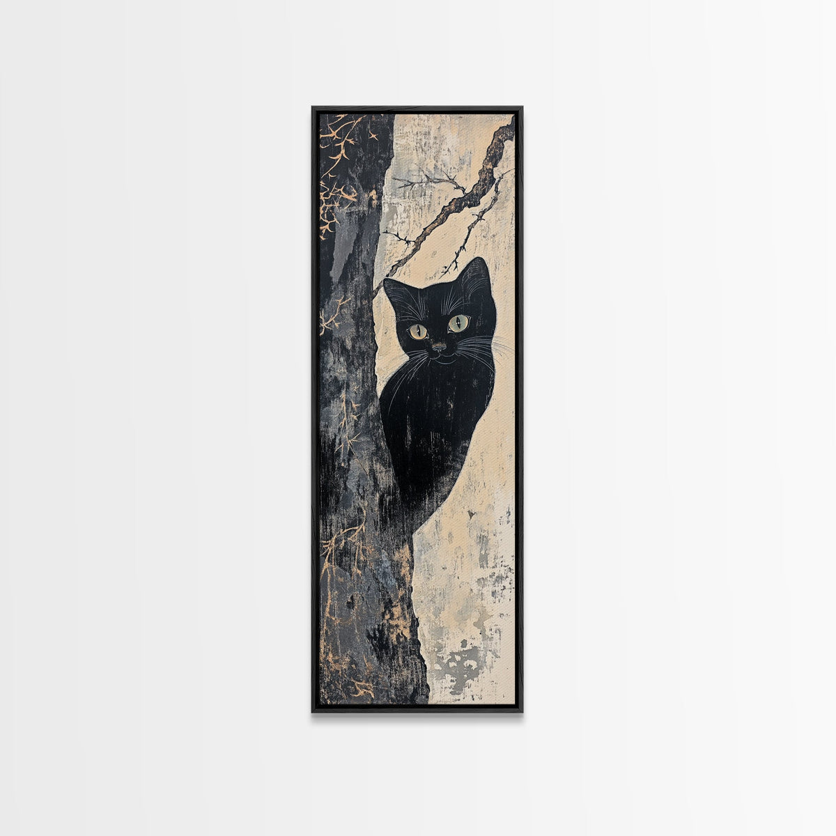 Canvas Print of Cat Peering Out from Tree, Whimsical Art, Rustic Wall Art, Above Sofa Art, Boho Art, Cottagecore Decor, Cozy Vibes