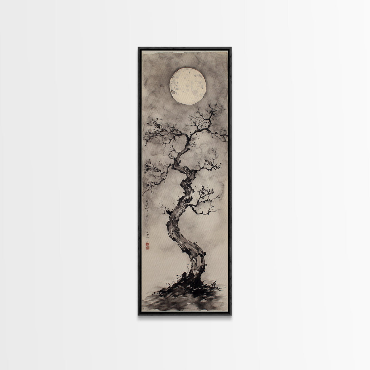 Canvas Print Moon and Tree Painting, Mystical Wabi Sabi Wall Art, Japanese-Inspired Rustic Decor, Above Bed Wall Art Gift Him | | Wiccan Center