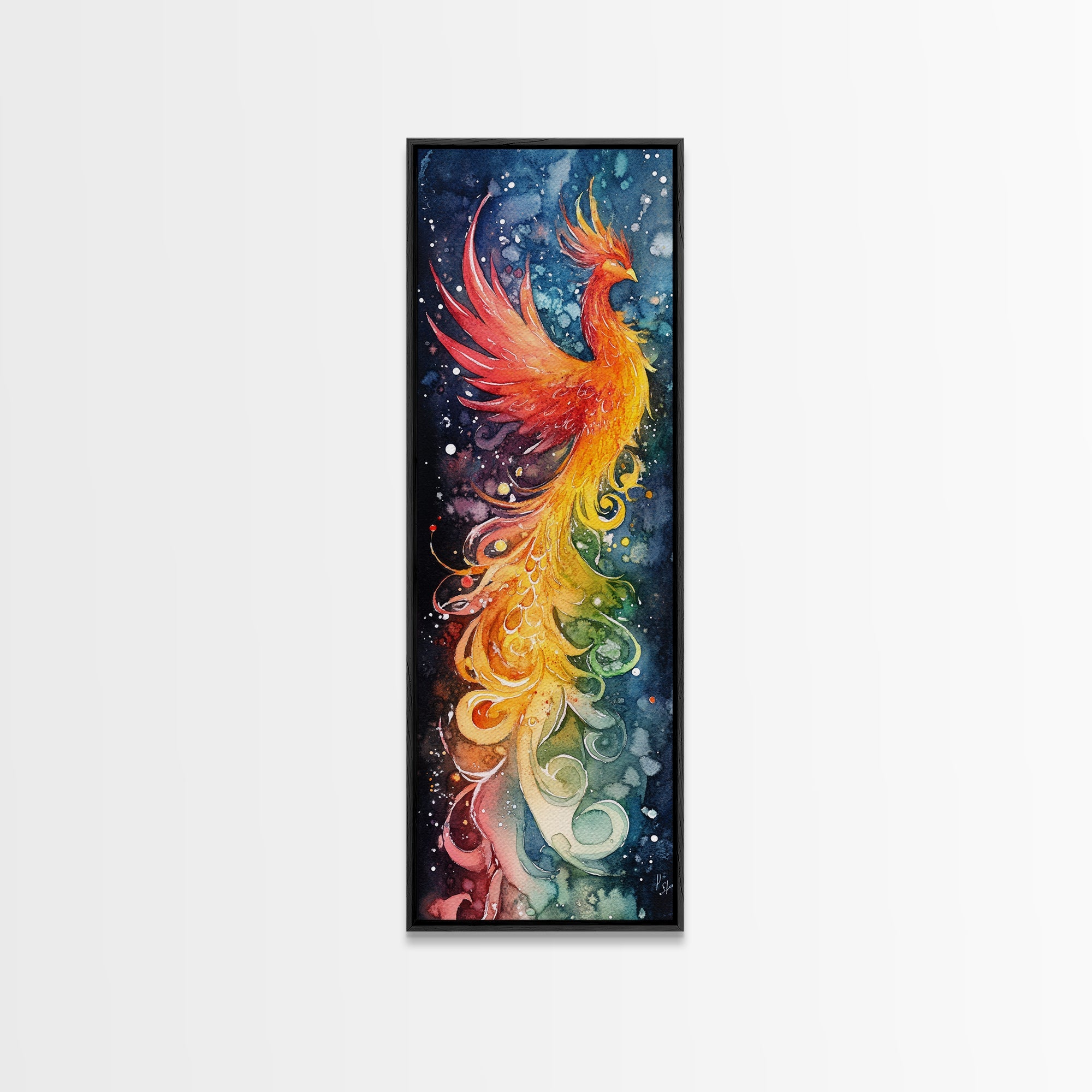 Rainbow-Toned Phoenix Painting with Swirling Colors of Renewal – Beautiful Framed Canvas Print for Spiritual or Inspirational Home Decor