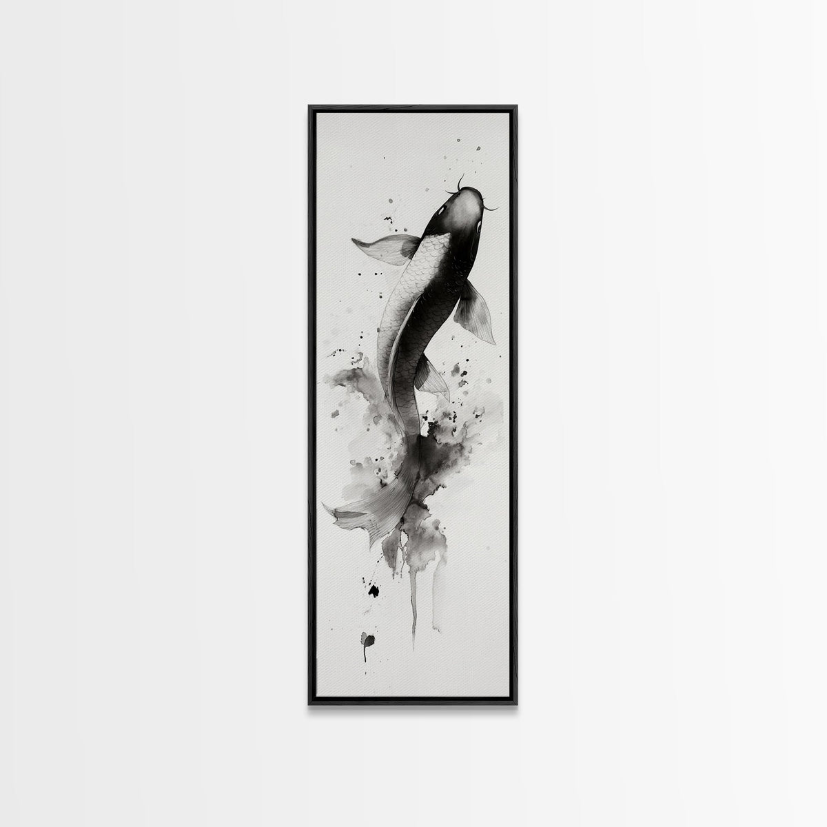 Tall Skinny Koi Fish Painting Print, Black and White Wabi Sabi Wall Art, Koi Fish Wall Decor, Japanese Style Elegant Artwork, Narrow Wall Art