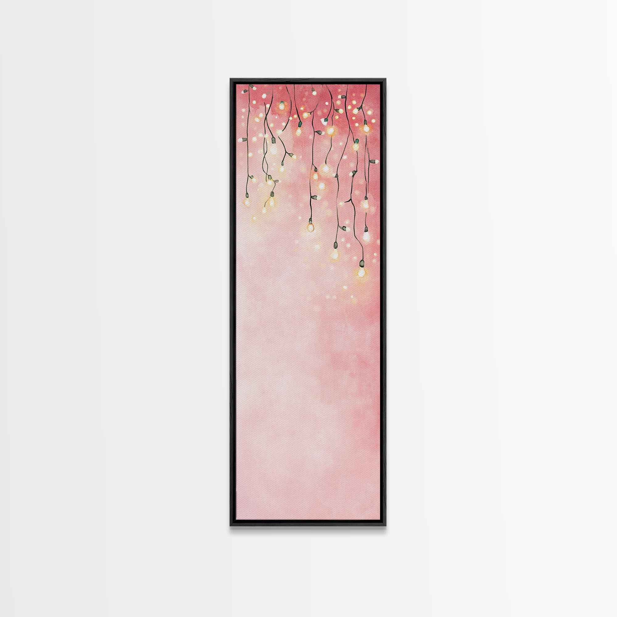 Fairy Lights Glow Framed Canvas Print Whimsical Light Pink Wall Art Cottagecore Bedroom Decor Living Room Artwork Dreamy Minimalist Art