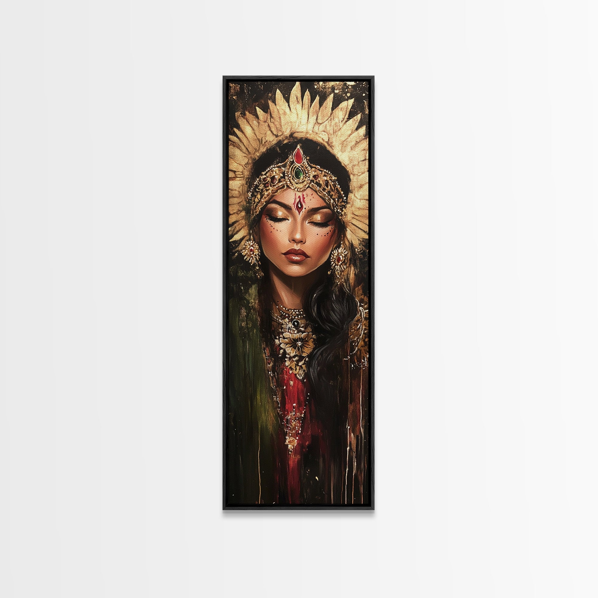 Golden Goddess Framed Canvas Print, Afrocentric Art Print with Ornate Detail, Dark Romance Wall Art for Eclectic Living Room Decor