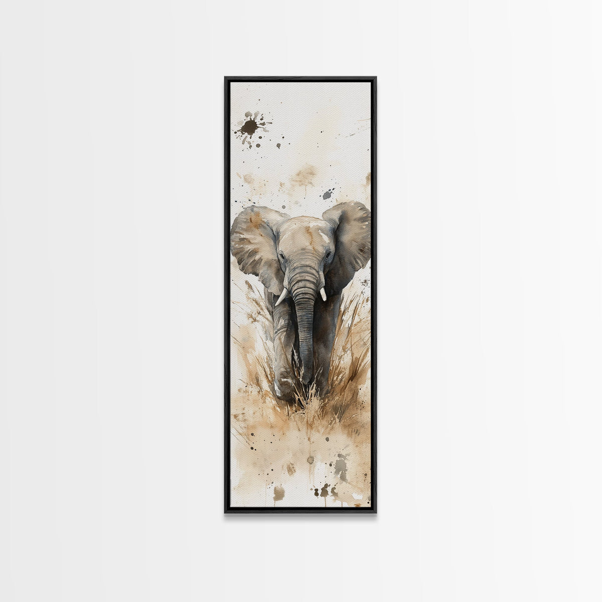 Elephant Wall Art Canvas Print African Art Safari Painting Rustic Decor Vertical Long Narrow Wall Art Animal Lover Gift