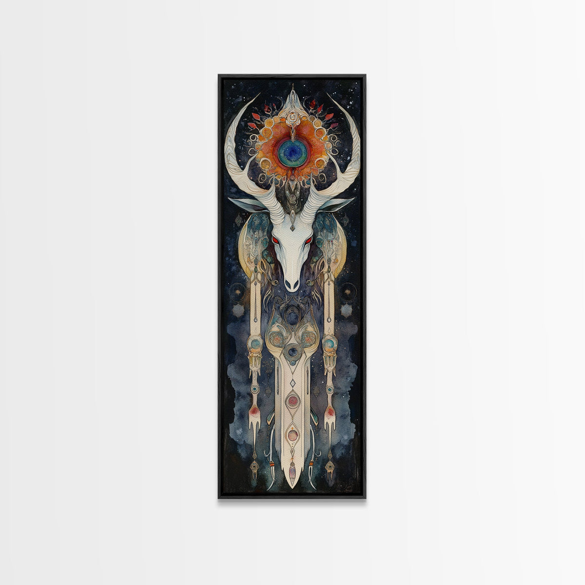 Dreamcatcher Deer Canvas Print Featuring Boho Sacred Geometry Art, Native Inspired Dark Angels Wall Art Ideal For Gift Idea