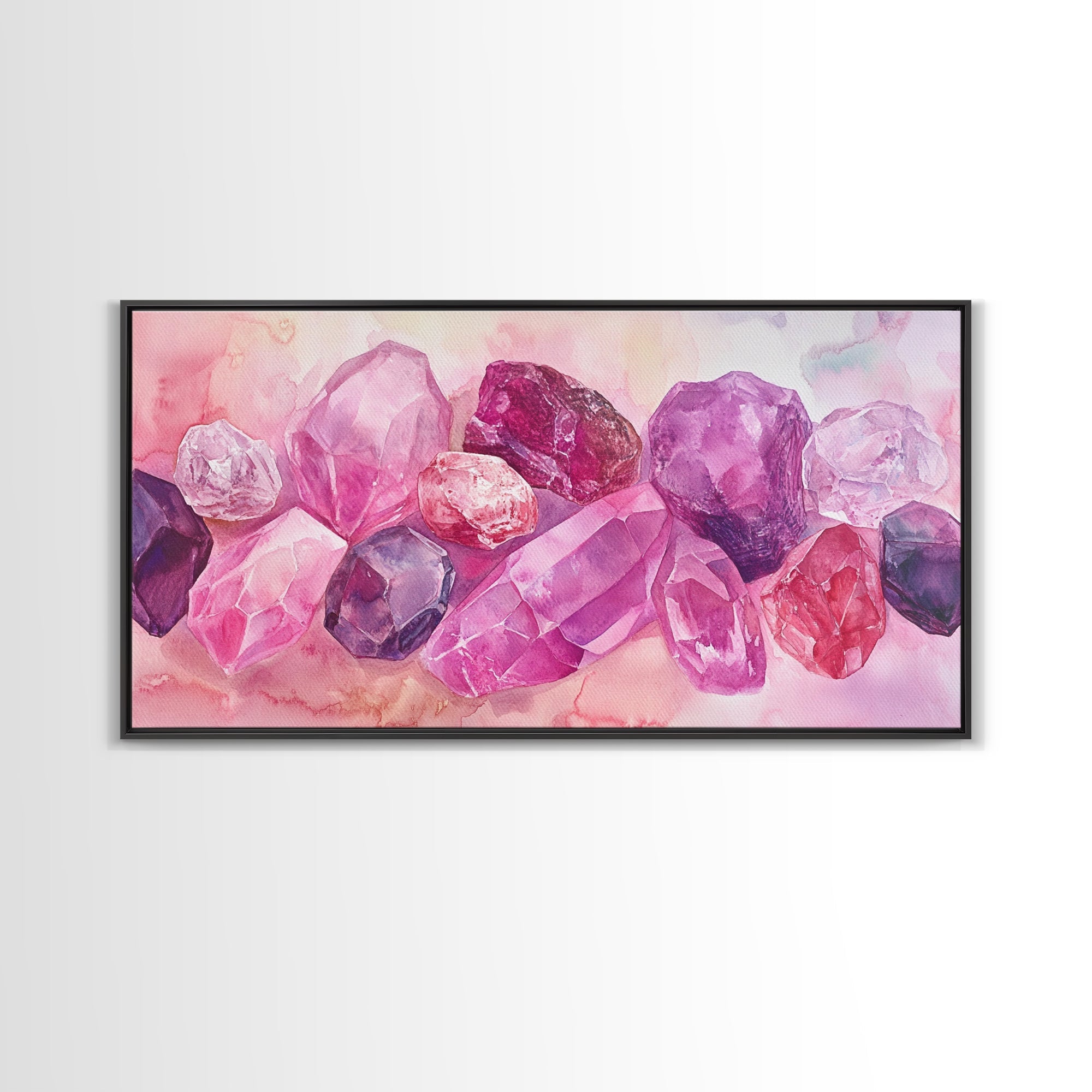 Gemstone Canvas Print | Pink and Purple Crystal Wall Art | Whimsical Magical Artwork | Cottagecore Bedroom Decor | Pastel Colorful Wall Art | | Wiccan Center