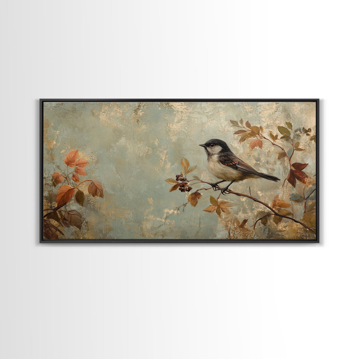 Bird On Branch Canvas Print Whimsical Art Cottagecore Wall Art Vintage Farmhouse Decor Botanical Prints Rustic Bedroom Art Gift Idea