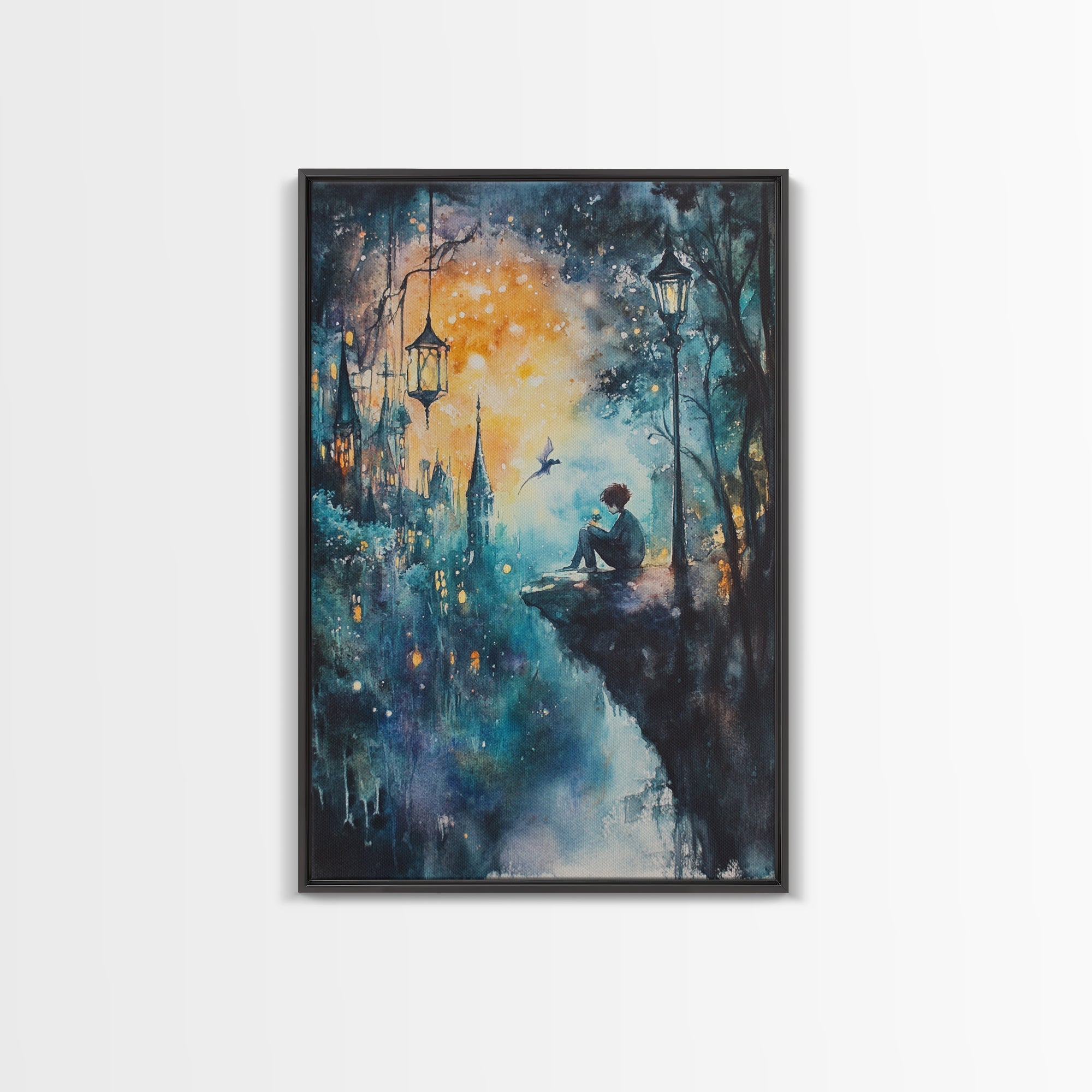 Magical Nightscape Framed Canvas Print Whimsical Fantasy Art Moody Wall Art Gift Idea Living Room Decor Dark Romantic Artwork | | Wiccan Center