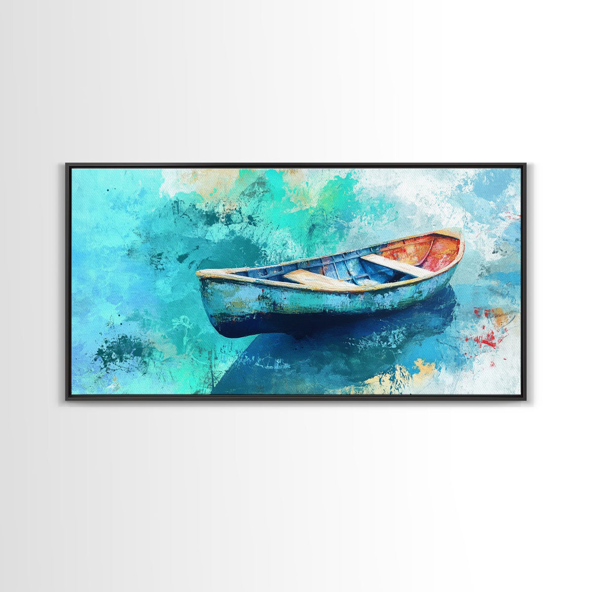 Floating Boat, teal watercolor, impressionist seascape, peaceful ocean, nautical painting, Canvas Print, coastal decor, rustic art | | Wiccan Center