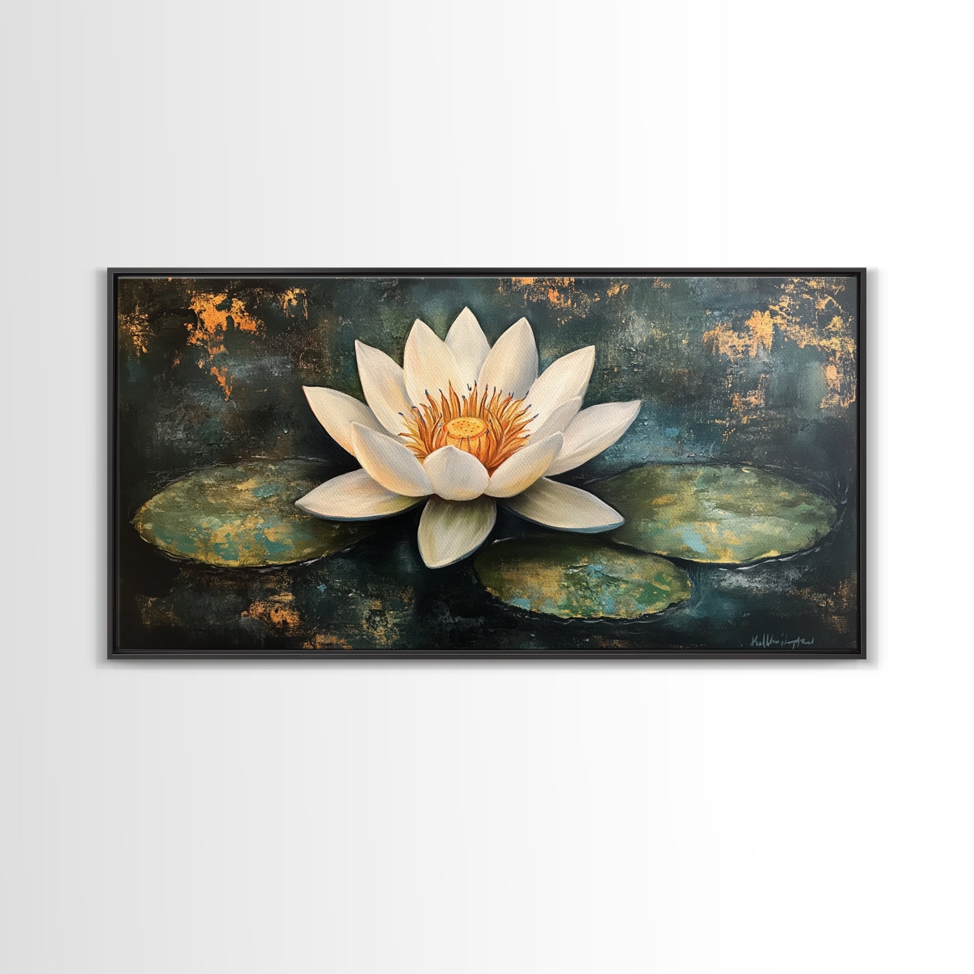 White Lotus, Framed Canvas Print, botanical prints, zen wall art, meditative decor, extra wide painting, spiritual art