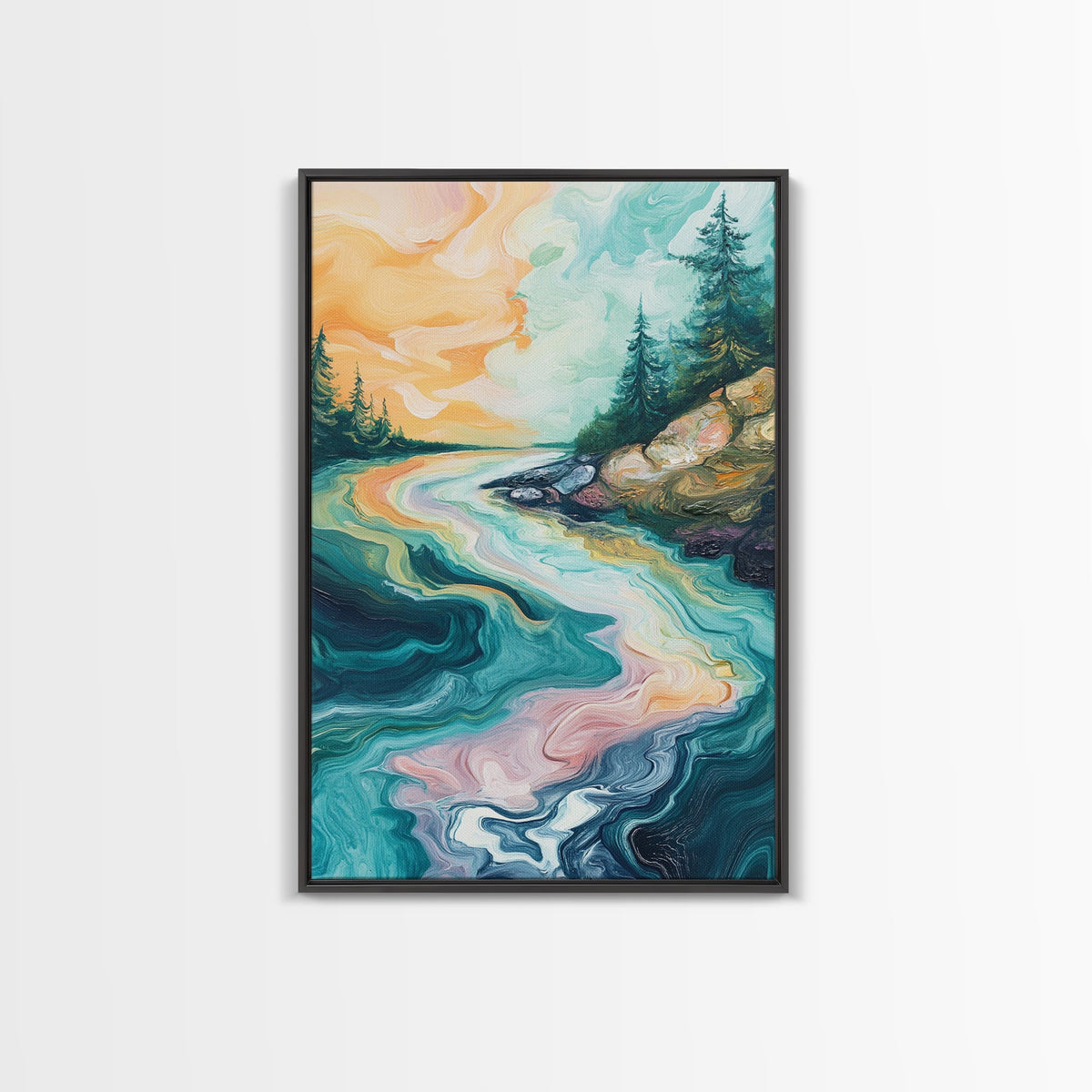 Swirling River Art, Abstract Nature Scene, Dreamy Landscape, Flowing Water, Boho Wall Art, Colorful Decor, Canvas Print | | Wiccan Center