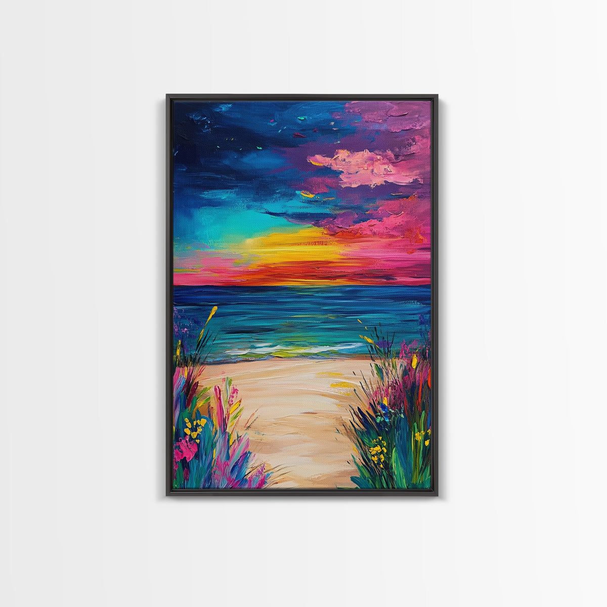 Colorful Sunset, coastal painting, seascape painting, pink orange wall art, Canvas Print, coastal cowgirl wall art, above bed wall art | | Wiccan Center