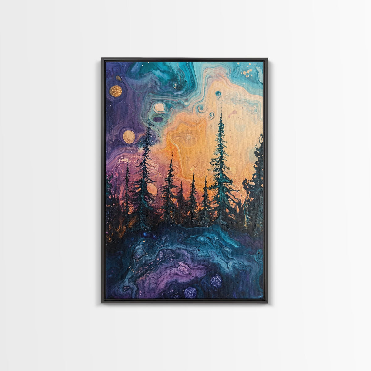Cosmic Trees, forest at dusk painting, pine tree art, fantasy landscape, moody art, celestial wall art, mystical art, canvas print | | Wiccan Center