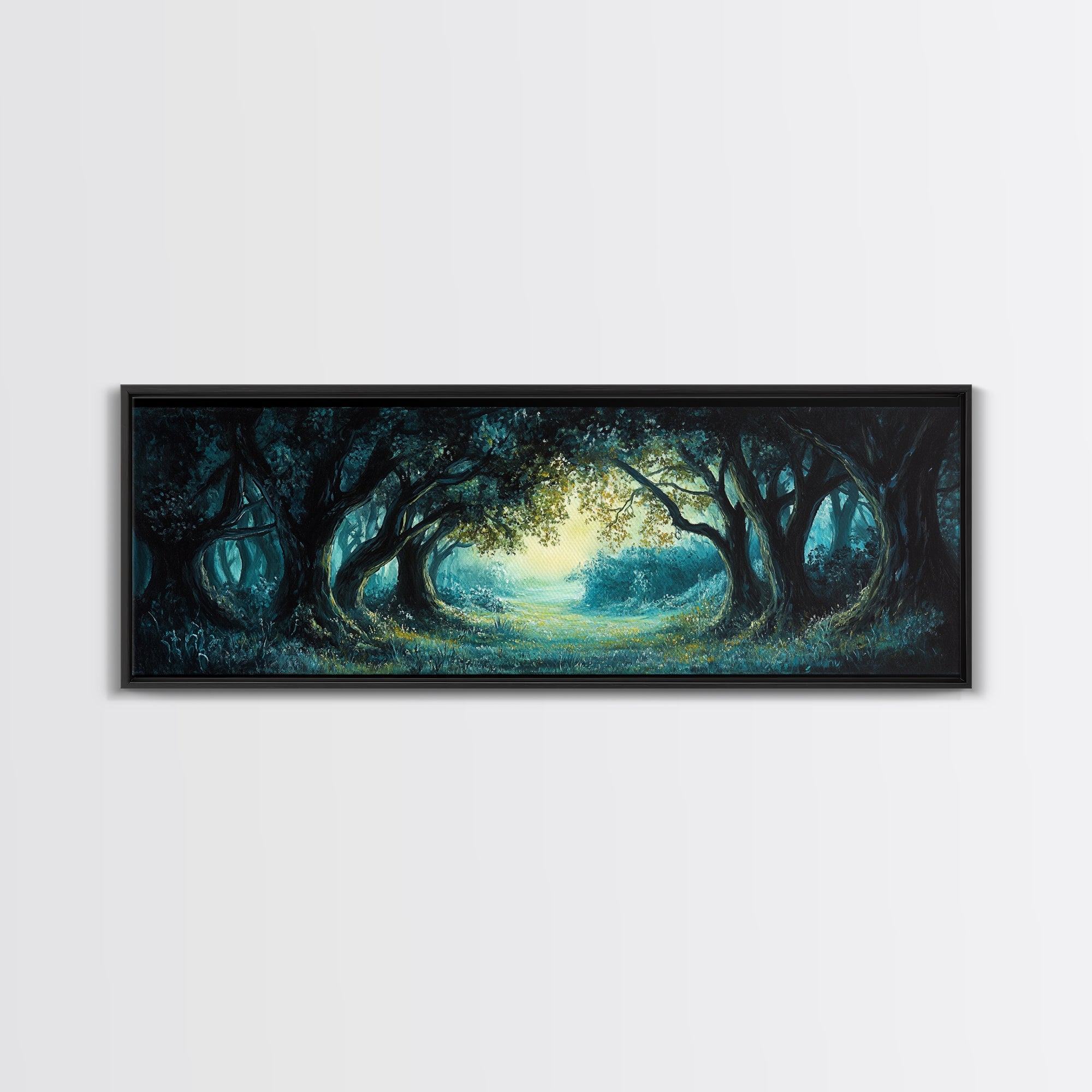 Enchanted Forest Framed Canvas Print Magical Woodland Scene, Nature Wall Art, Fantasy Art, Dark Green Landscape, Home Decor