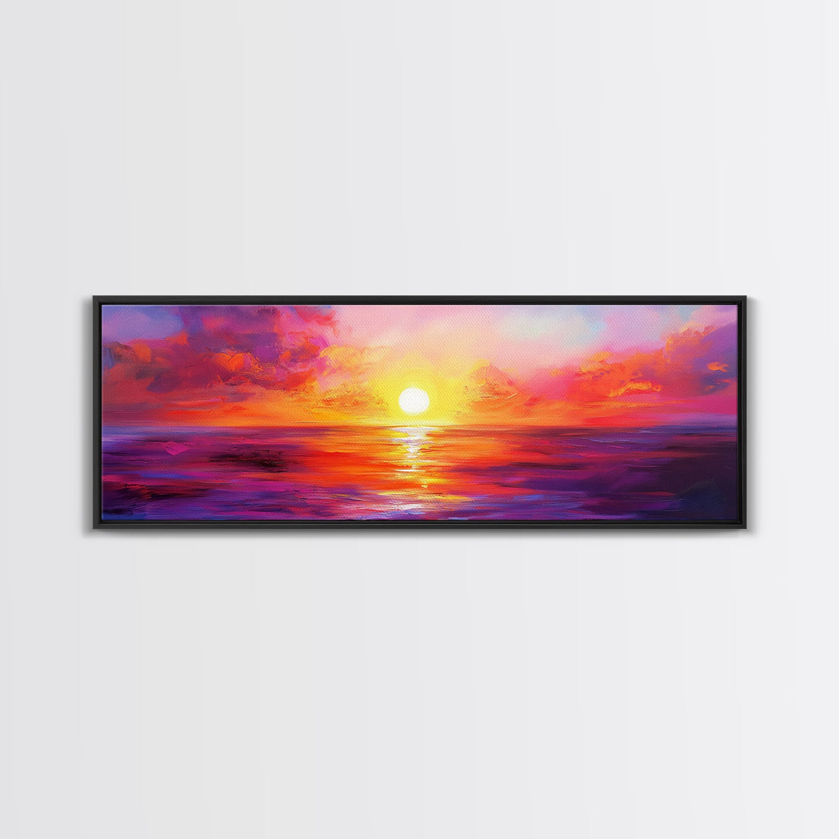 Fiery Sunset, Warm Sky Painting, Colorful Seascape Wall Art, Coastal Living Decor, Framed Canvas Print, Living Room Artwork | | Wiccan Center