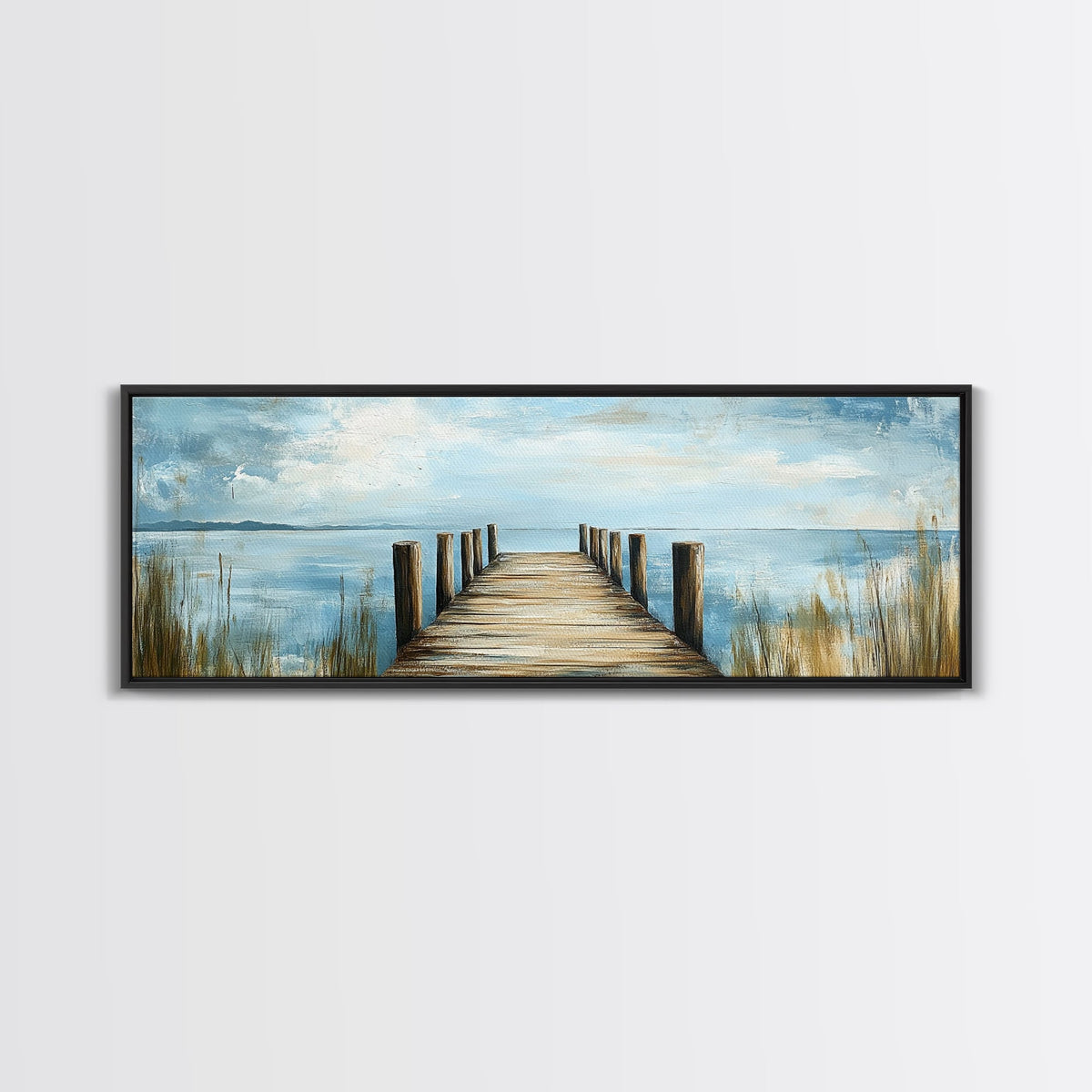 Lake Dock, Peaceful Water Scene, Serene Landscape, Rustic Nature Painting, Minimalist Home Decor, Canvas Print, Framed Canvas Print | | Wiccan Center