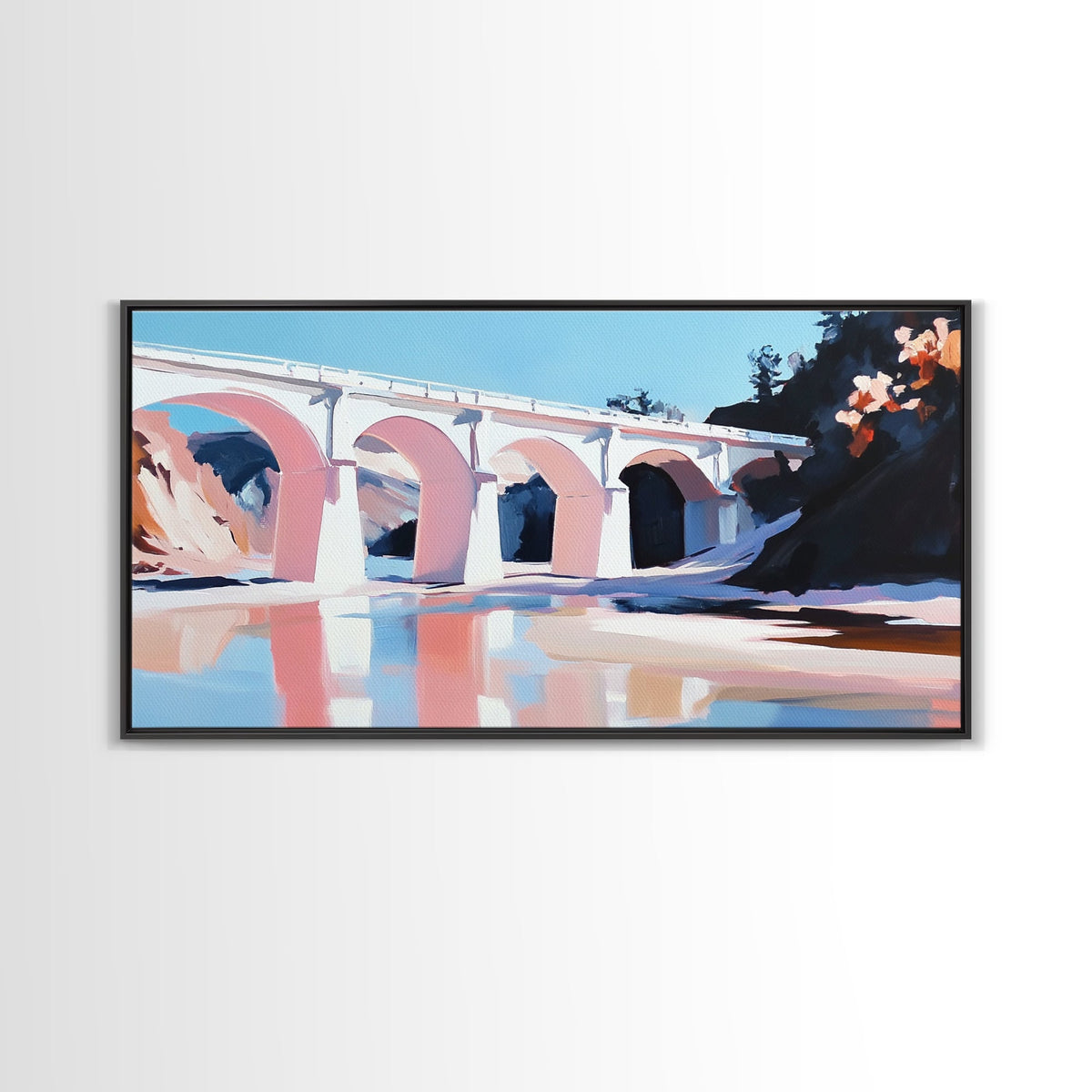 Bridge Reflection, Scenic River, Pastel Landscape, Canvas Print, Architecture Art, Living Room Wall Art, Minimalist Water Scene, Travel Art | | Wiccan Center