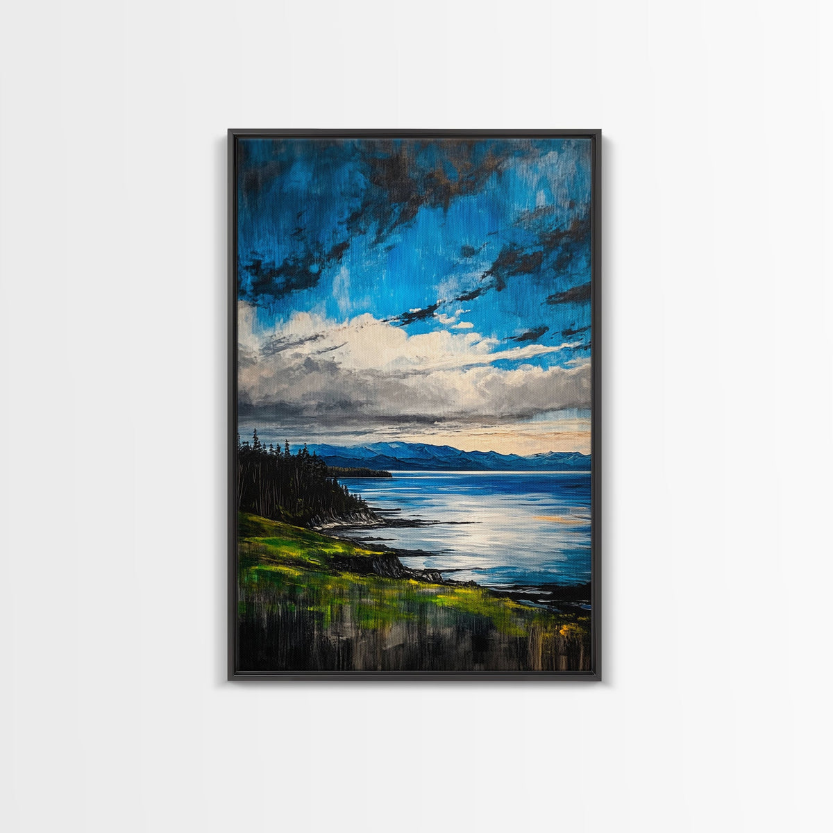 Mountain Lake Art, Nature Print, Landscape Decor, Tranquil Water View, Living Room Wall Art, Cabin Aesthetic, Framed Canvas Print | | Wiccan Center