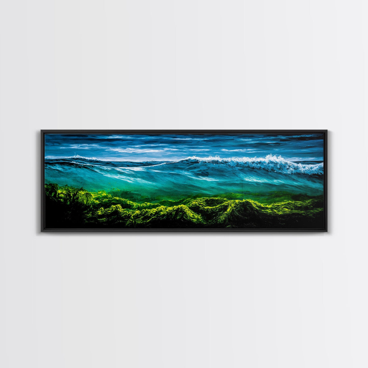 Ocean Wave, Deep Blue Seascape, Underwater Scene, Green and Blue, Coastal Home Decor, Tropical Wall Art, Framed Canvas Print | | Wiccan Center