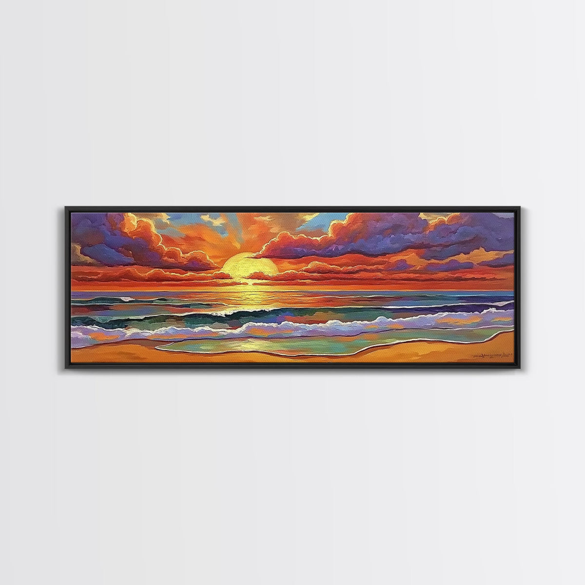 Ocean Sunset, Colorful Sky, Tranquil Shore, Canvas Print, Peaceful Beach Wall Art, Vibrant Living Room Decor, Seaside Home Aesthetic | | Wiccan Center