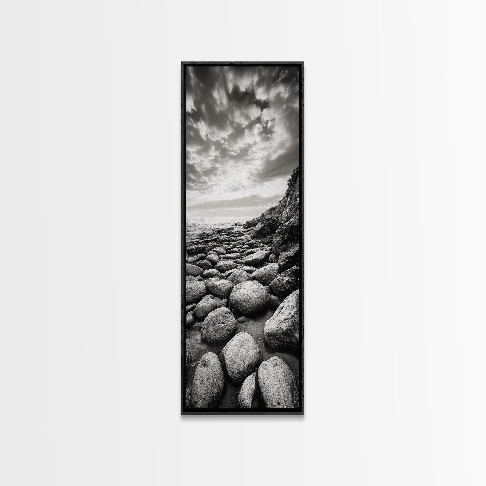 Coastal Stones, Rocky Shore, Sunrise Ocean, Black White Print, Framed Canvas Print Beach House Decor, Entryway Art, Nautical Minimalist Wall Art | | Wiccan Center
