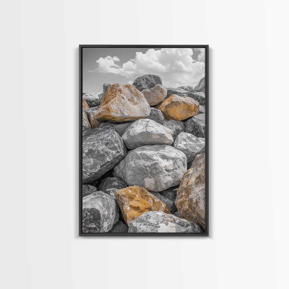 Golden Boulders, Earthy Texture, Nature Stones, Framed Canvas Print, Industrial Office Wall Art, Minimalist Landscape, Rock Photography | | Wiccan Center