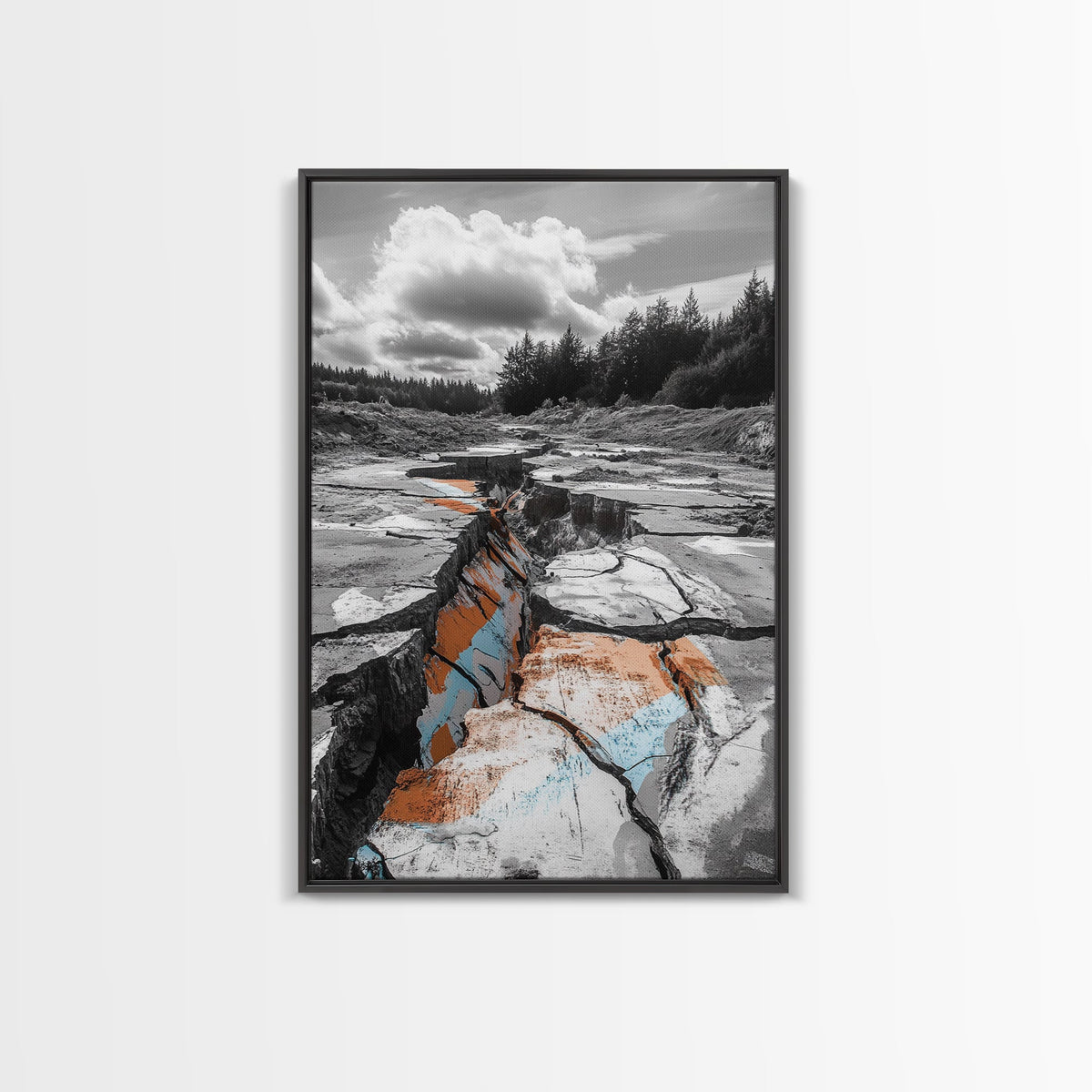 Cracked Earth, Desert Scene, Color Splash Photography, Framed Canvas Print, Modern Nature Wall Art, Industrial Decor, Earth Tones | | Wiccan Center