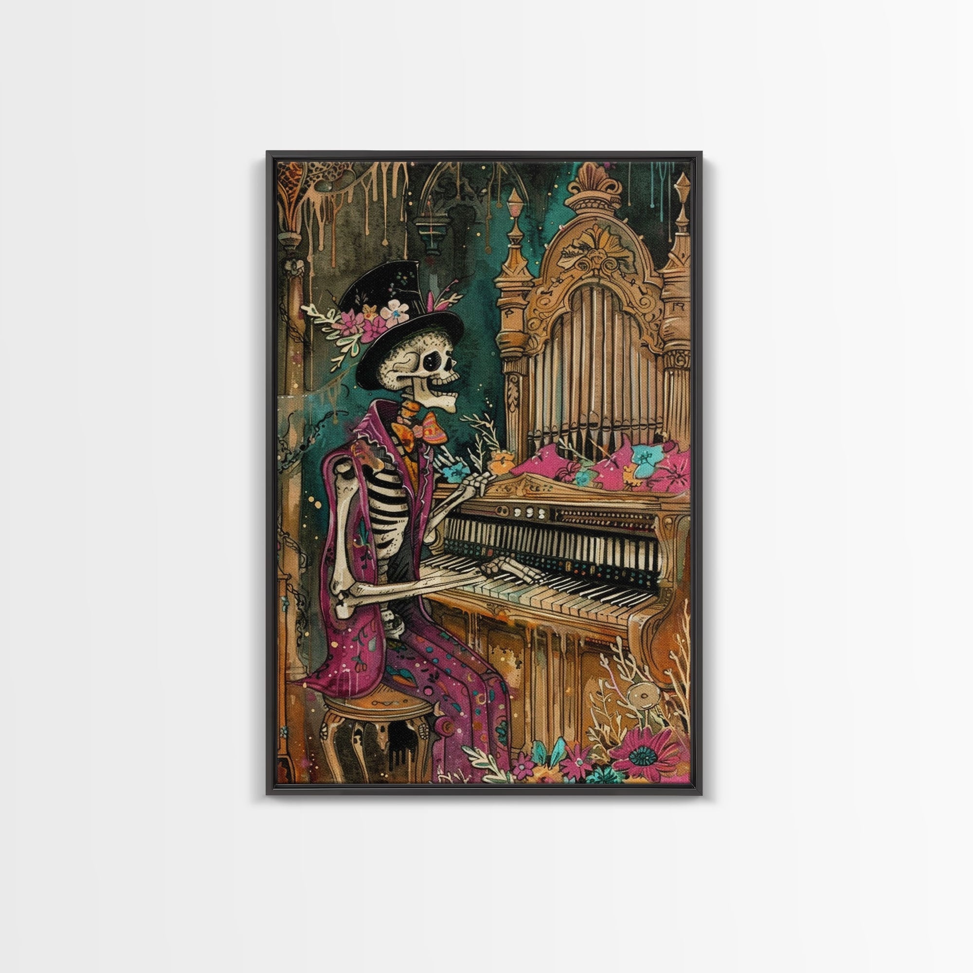 Skeleton Playing Organ in Gothic Church - Day of the Dead Skeleton Musician - Gothic Halloween Art - Skeleton Decor for Halloween | | Wiccan Center