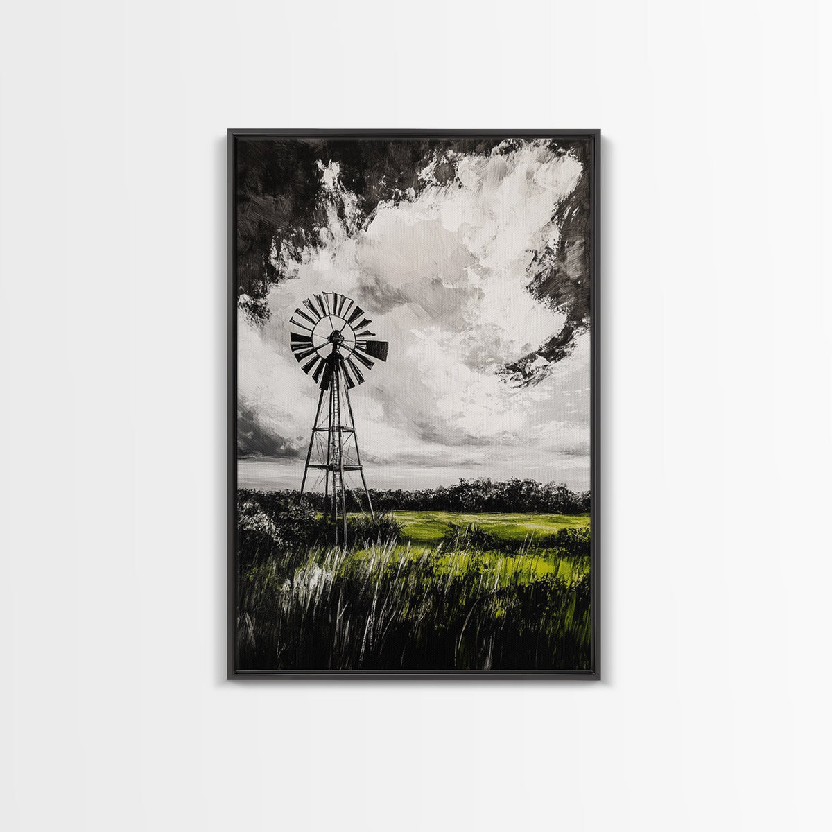 Black and White Windmill, windmill wall art, rustic decor, farmhouse art, landscape painting, framed canvas print, above bed wall art | | Wiccan Center