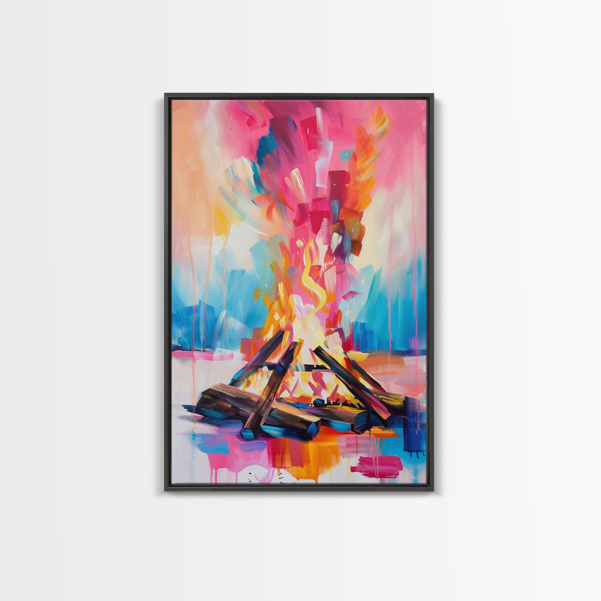 Abstract Campfire Framed Canvas Print - Colorful Fire Wall Art, Living Room Decor, Modern Artwork, Unique Nature Art for Bedroom and Office | | Wiccan Center