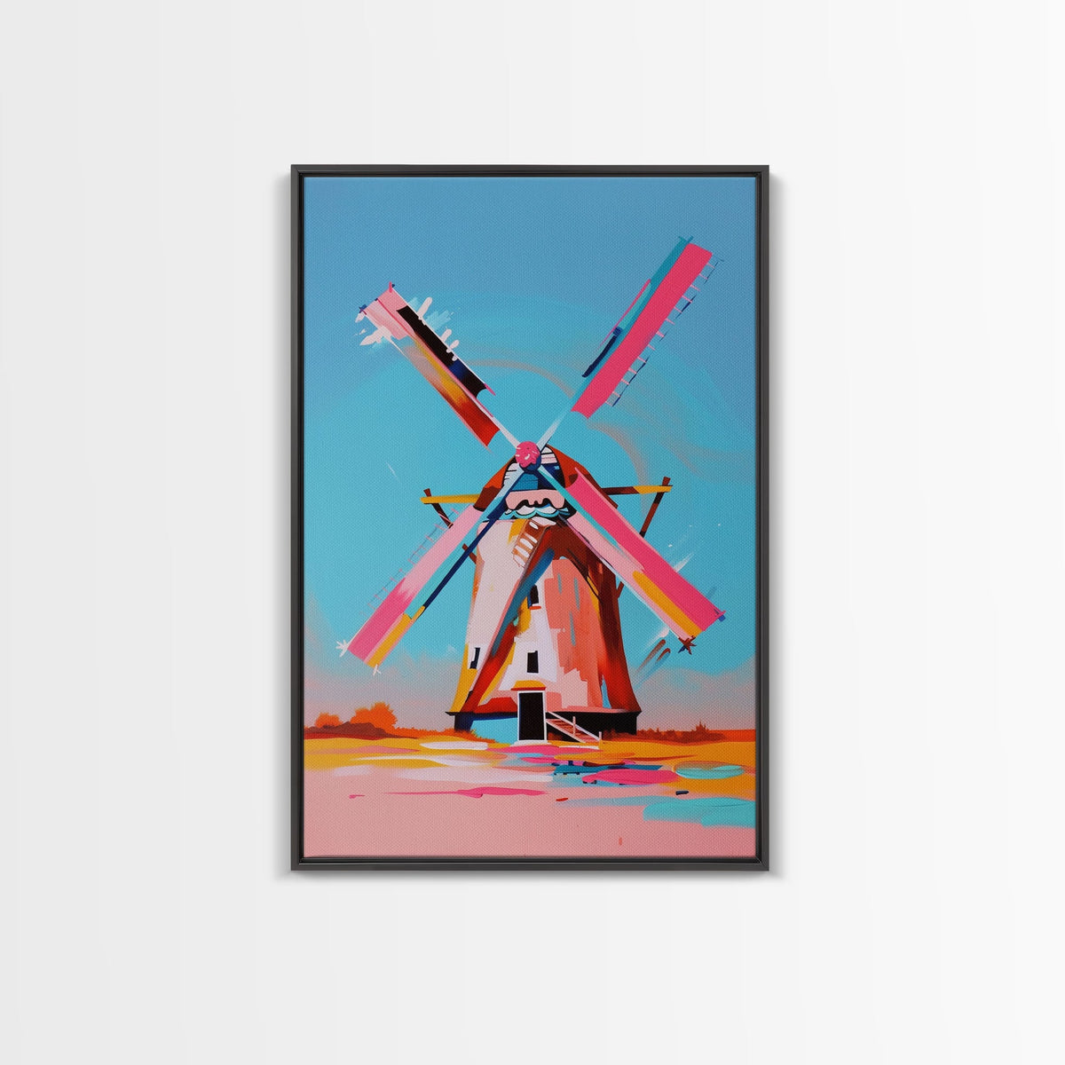 Playful Windmill Canvas Art - Framed Canvas Print, Modern Farmhouse Decor, Bright Windmill Wall Art, Vibrant Bedroom Artwork | | Wiccan Center