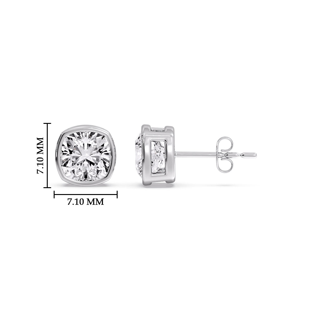 Cushion Diamond Bezel Set Solitaire Certified Stud Earrings